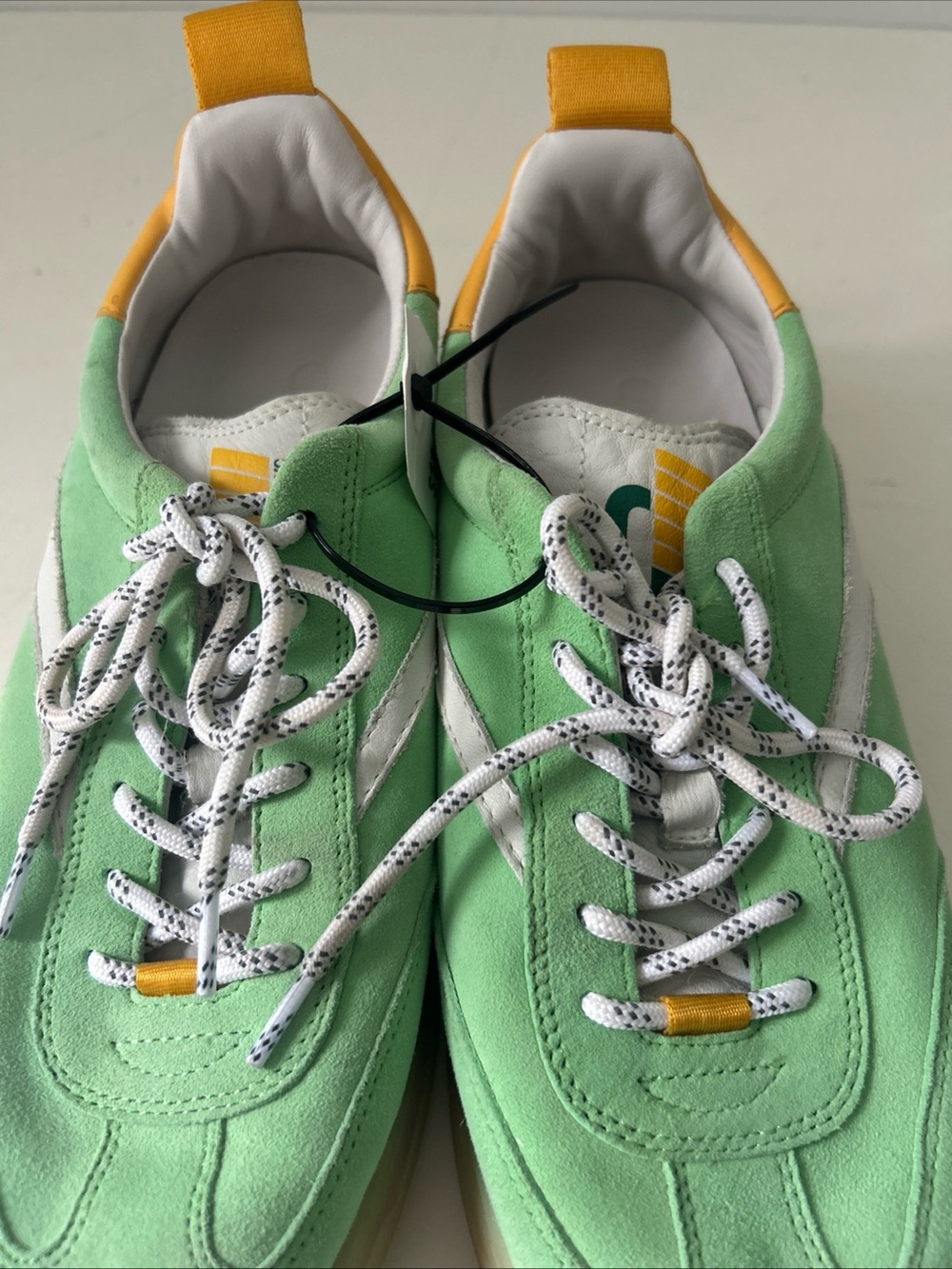 NYC CONCEPTS Suede Green Sneakers with White Stripe & Yellow Accents Size 8 - Picture 16 of 16